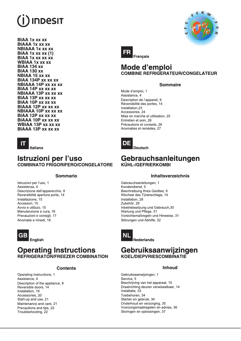 Page 1 de la notice Manuel utilisateur Indesit BIAA 13 V X DR