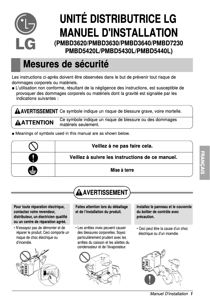 Page n°1 - Guide d'installation LG PMBD3630