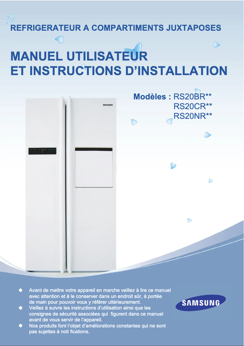 Page 1 de la notice Manuel utilisateur Samsung RS20NRPS