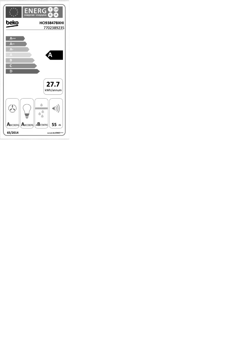 Page n°1 - Label énergétique Beko HCI93847BXHI