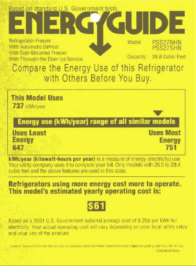 Page n°1 - Label énergétique GE PSS27NHNBB