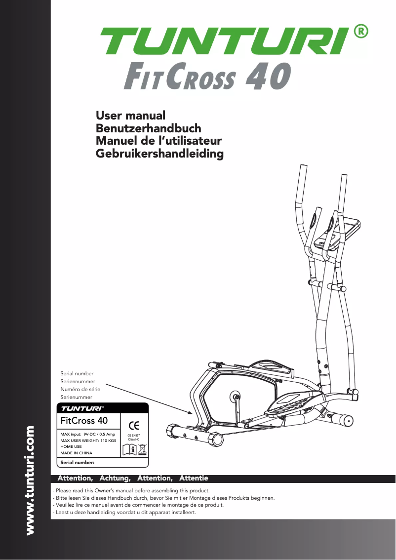Page 1 de la notice Manuel utilisateur Tunturi FitCross 40