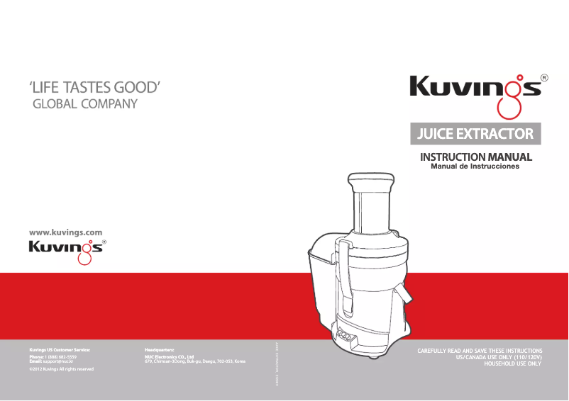 Page 1 de la notice Manuel utilisateur Kuvings NJ-9500U