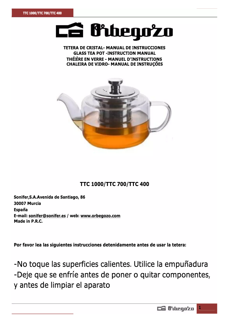 Page 1 de la notice Manuel utilisateur Orbegozo TTC 400