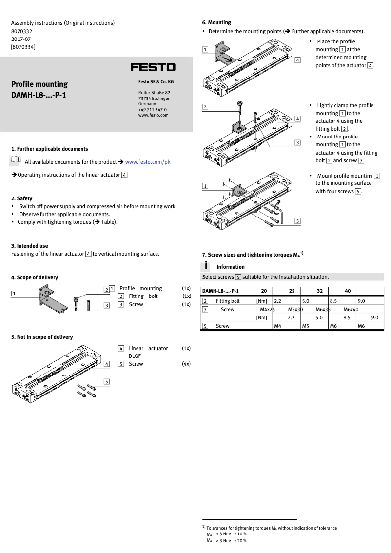 Page n°1 - Manuel utilisateur Festo DAMH-L8-32-P-1