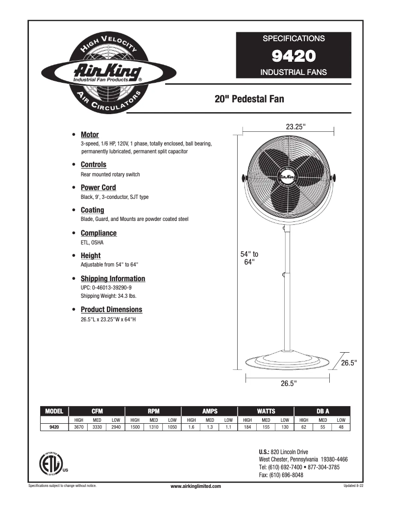 Page n°1 - Manuel utilisateur Air King 9420