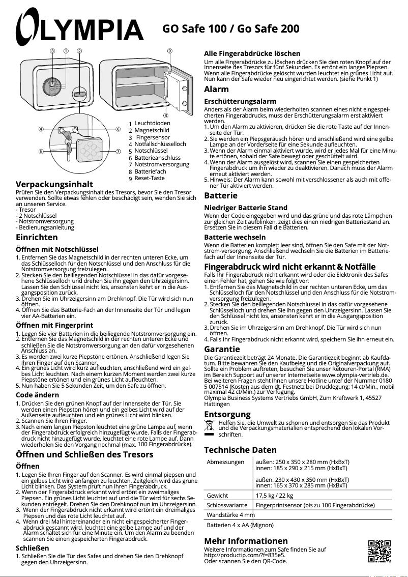 Page 1 de la notice Manuel utilisateur Olympia Go Safe 200