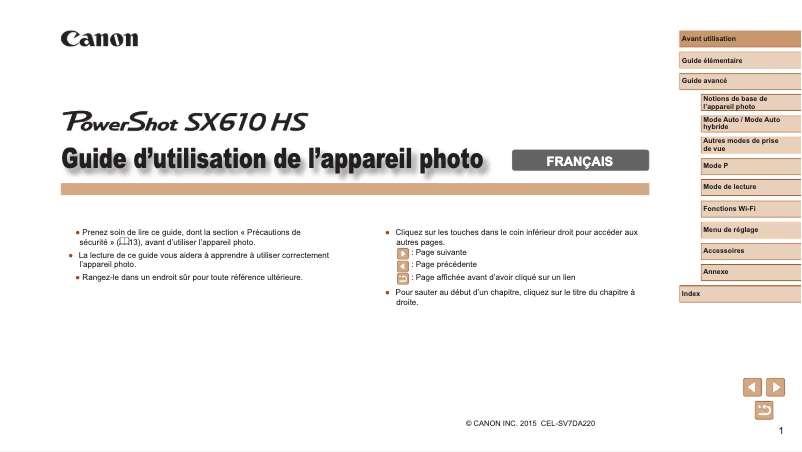 Image de la première page du manuel de l'appareil PowerShot SX610 HS