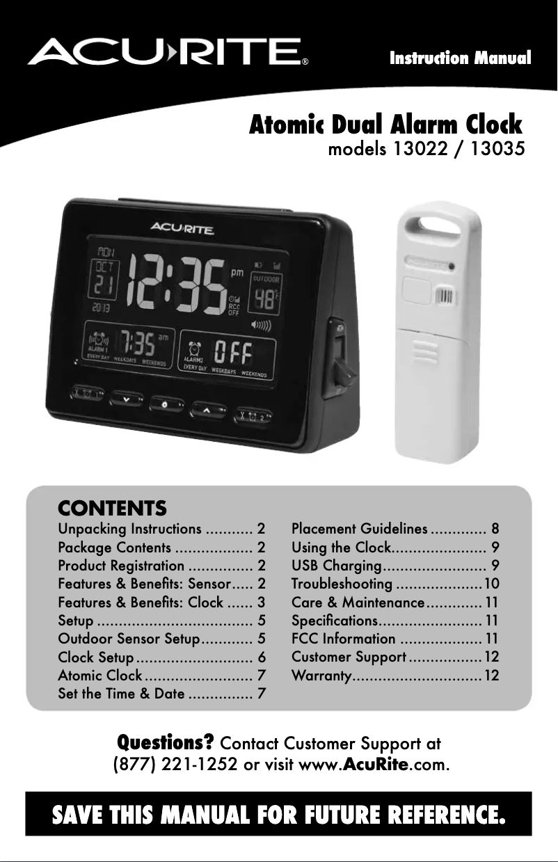 Page n°1 - Manuel utilisateur AcuRite 13022