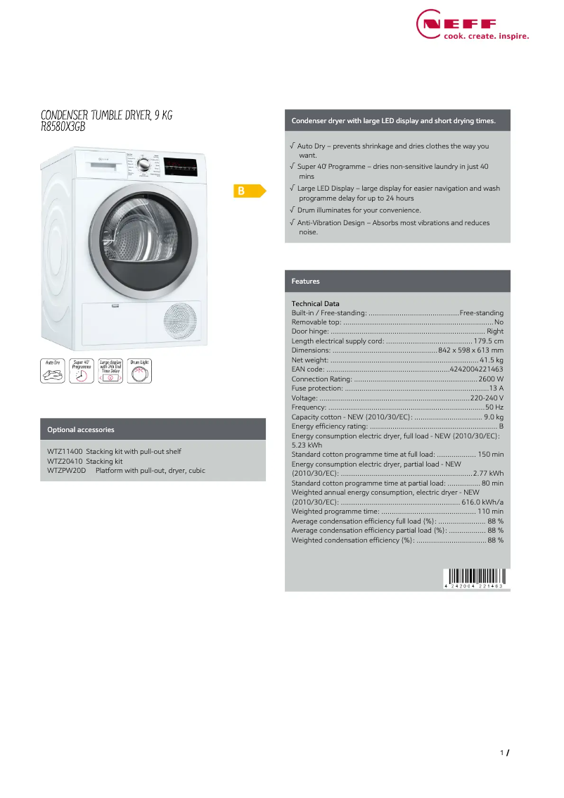 Page n°1 - Fiche technique Neff R8580X3GB