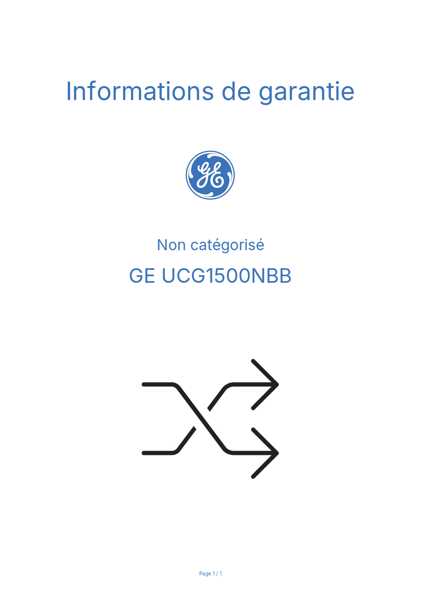 Page n°1 - Informations de garantie GE UCG1500NBB