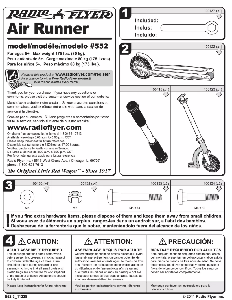 Page 1 de la notice Manuel utilisateur Radio Flyer Air Runner 552