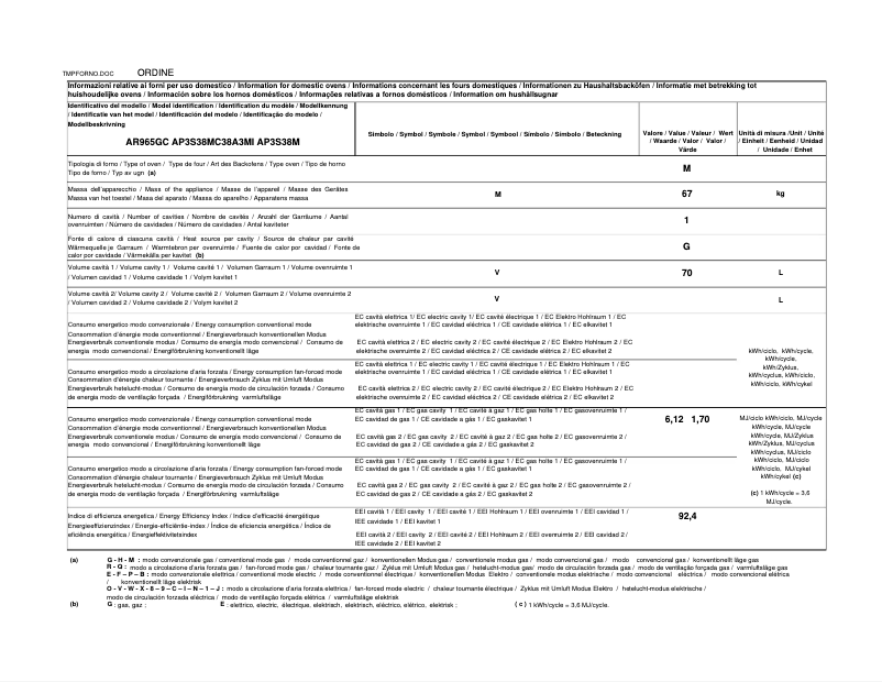 Page n°1 - Manuel utilisateur Glem Gas AR965GC