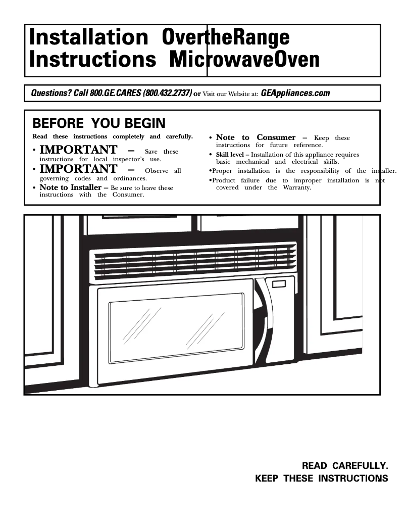 Page 1 de la notice Guide d'installation GE Spacemaker HVM1540SPSS