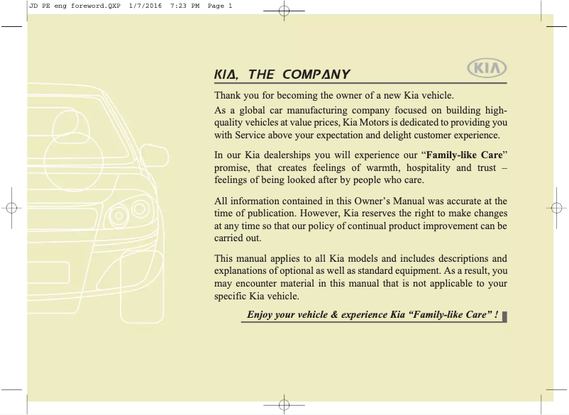 Image de la première page du manuel de l'appareil Cee'd (2016)