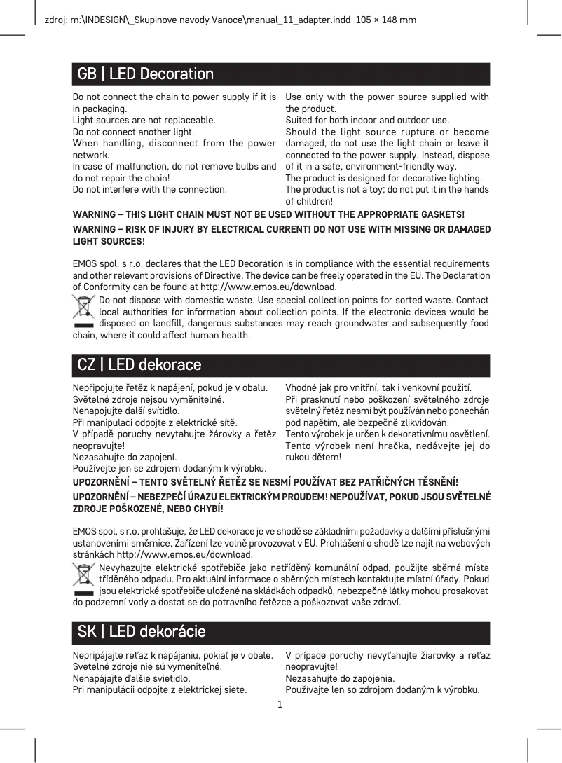 Page 1 de la notice Manuel utilisateur Emos DCPW01