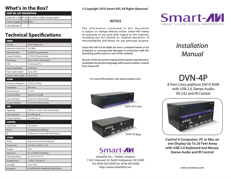 Page 1 de la notice Manuel utilisateur Smart-AVI DVN-4PS