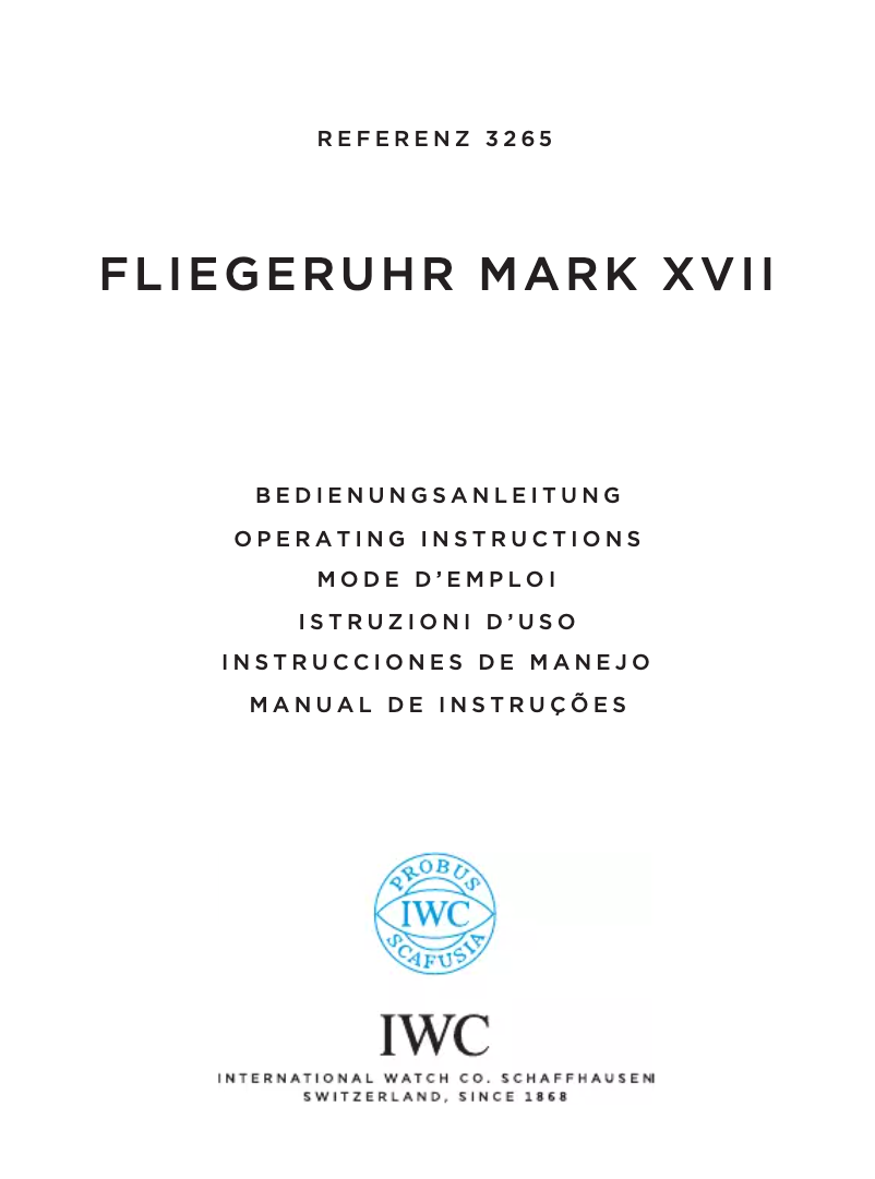 Page 1 de la notice Manuel utilisateur IWC Pilot Mark XVII 3265