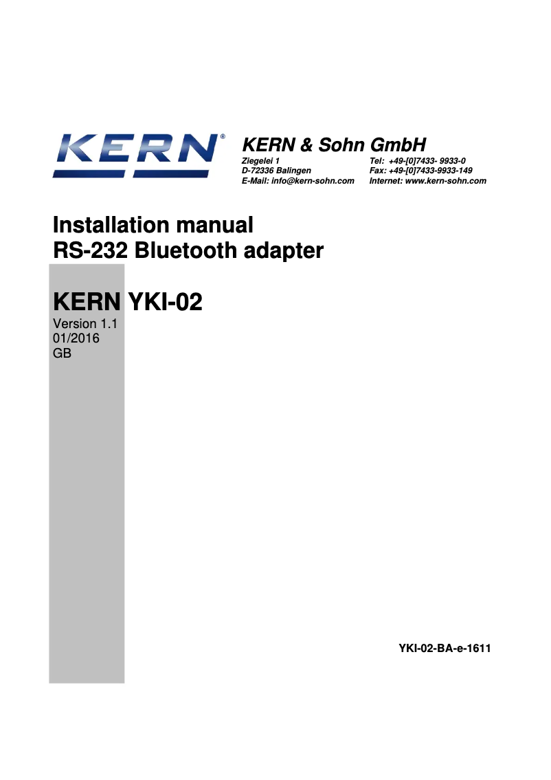 Page 1 de la notice Guide d'installation Kern YKI-02