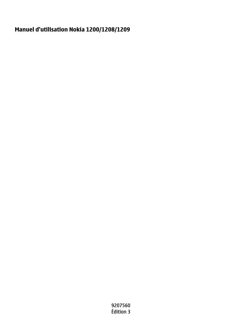 Page 1 de la notice Manuel utilisateur Nokia 1209