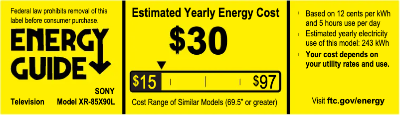 Page 1 de la notice Label énergétique Sony XR-85X90L