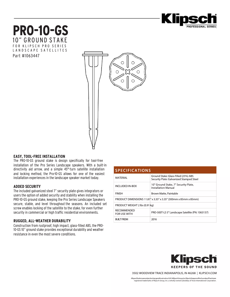 Page 1 de la notice Fiche technique Klipsch PRO-18-GS