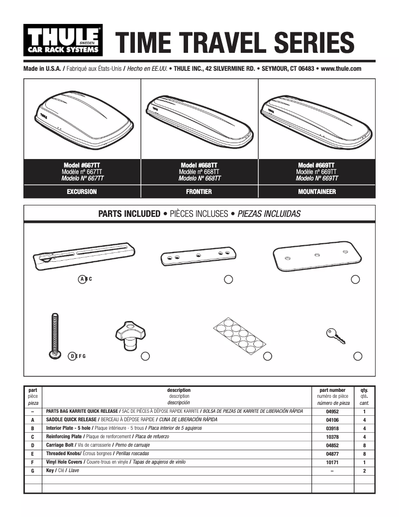 Page 1 de la notice Manuel utilisateur Thule Time Traveler Excursion TT 667TT