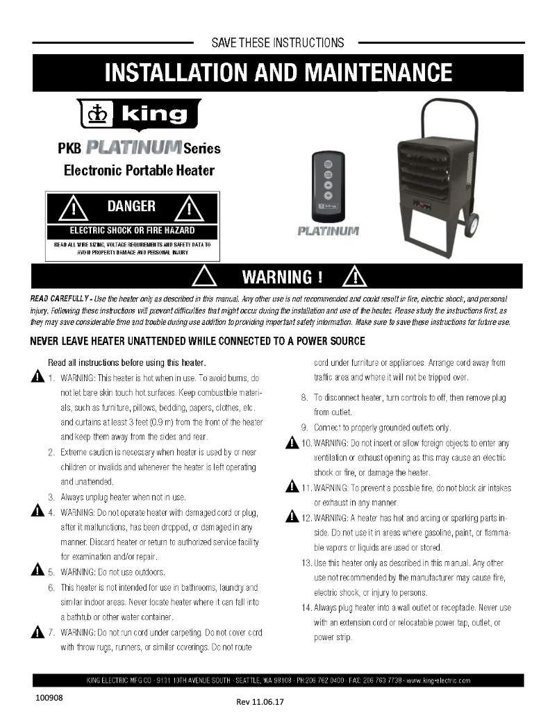 Page n°1 - Manuel utilisateur King Platinum PKB2407-1-P