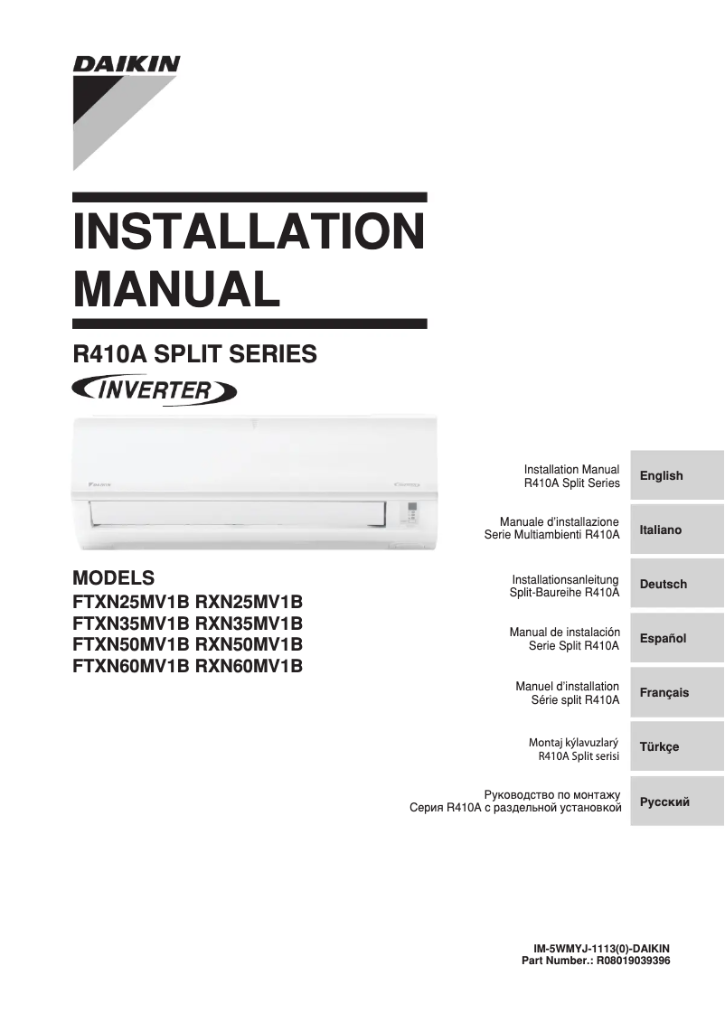 Page 1 de la notice Manuel utilisateur Daikin RXN35MV1B
