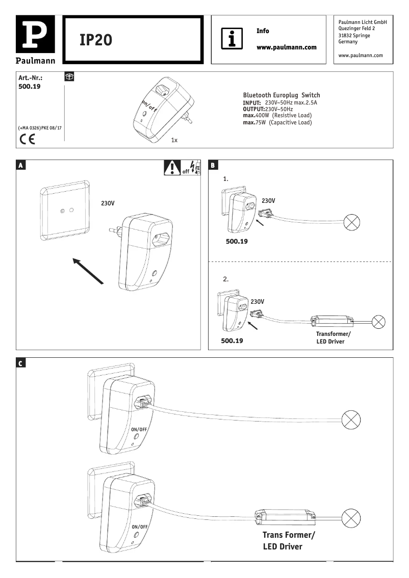 Page 1 de la notice Manuel utilisateur Paulmann 500.19