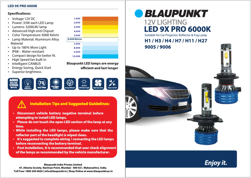 Page 1 de la notice Manuel utilisateur Blaupunkt LED 9X PRO 6000K
