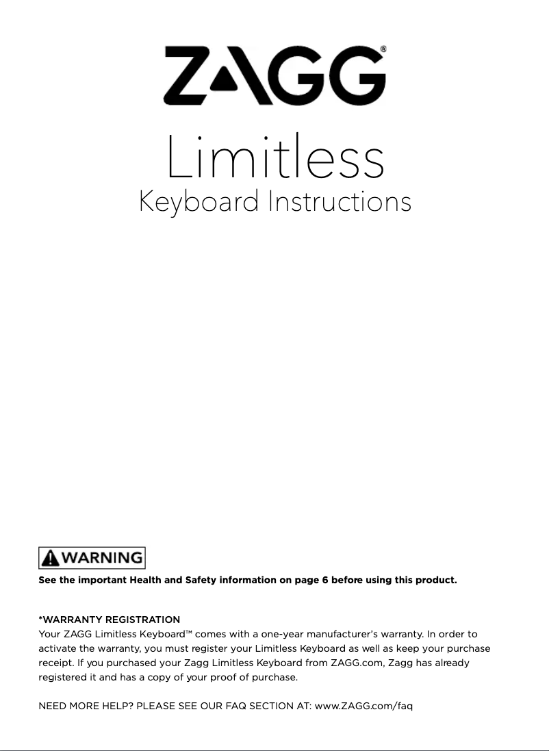 Page 1 de la notice Manuel utilisateur Zagg Limitless