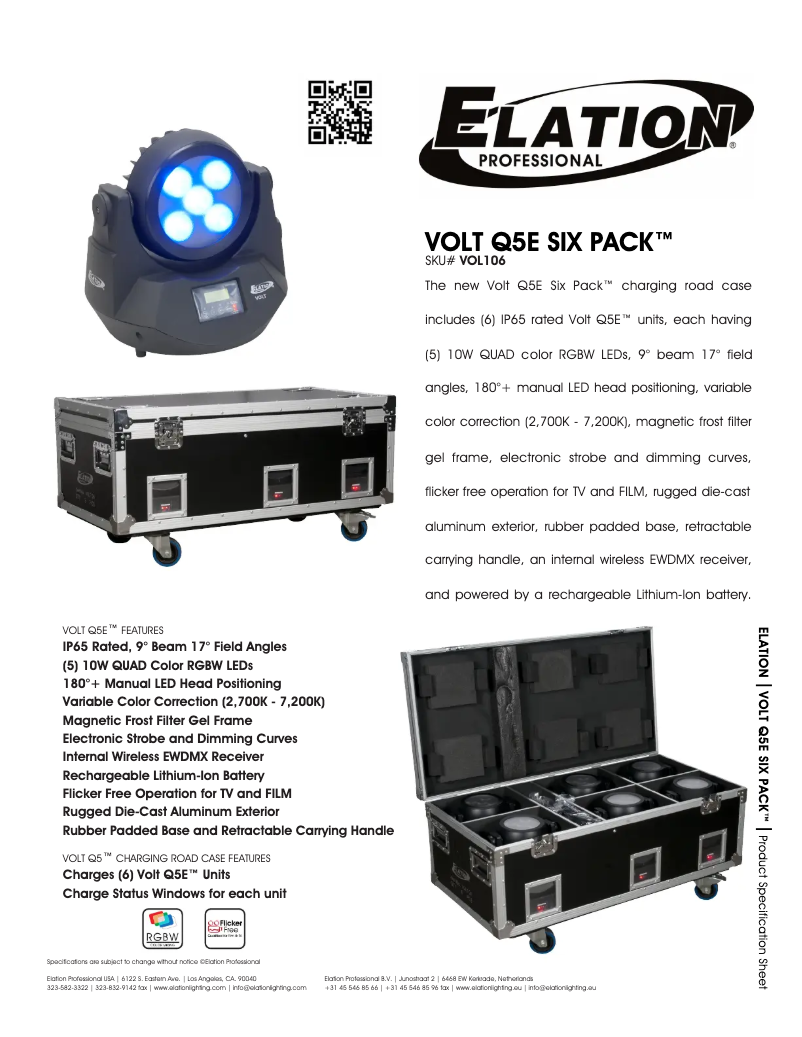 Page 1 de la notice Fiche technique Elation Volt Q5E Six Pack