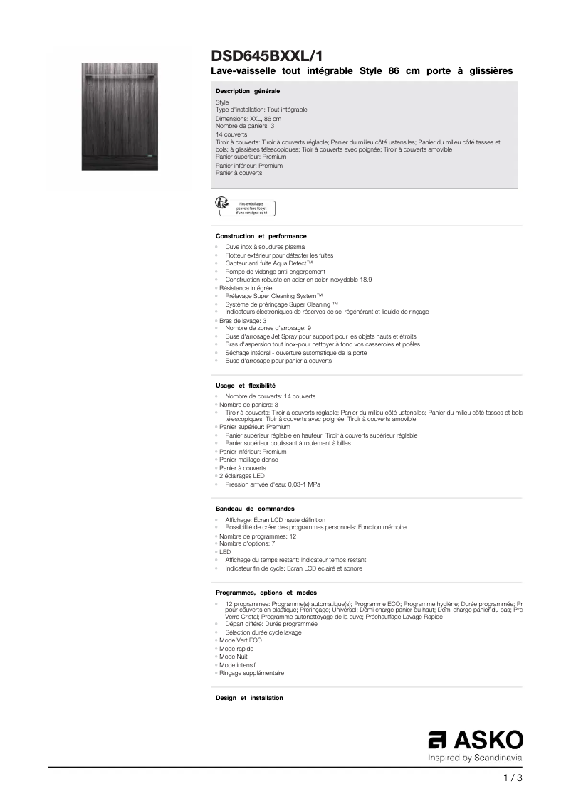 Image de la première page du manuel de l'appareil DSD645BXXL/1