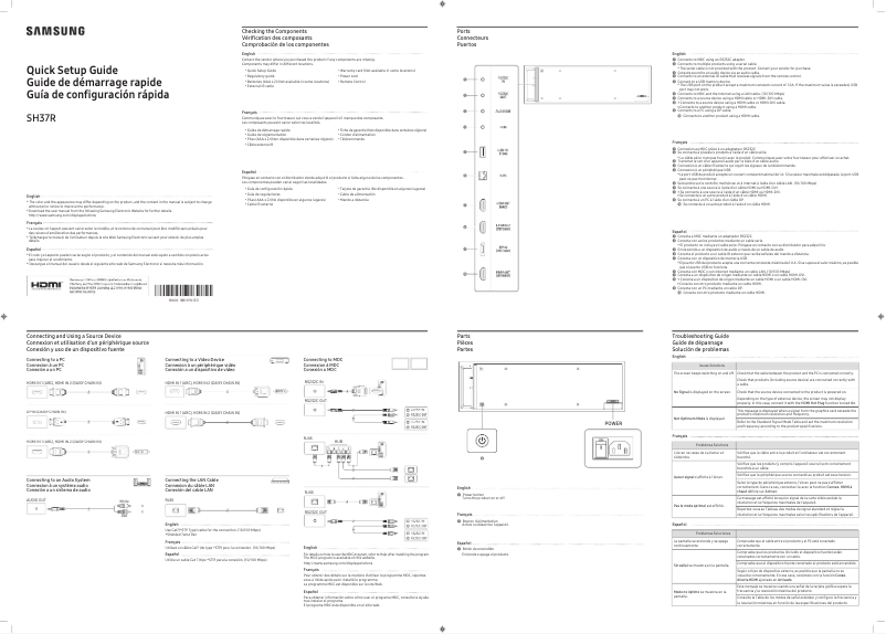 Page 1 de la notice Guide d'installation Samsung SH37R