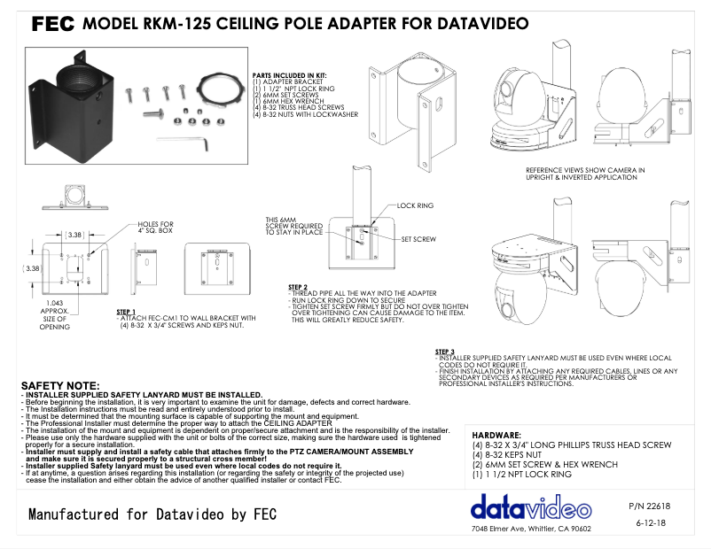 Page 1 de la notice Guide d'installation DataVideo WM-1
