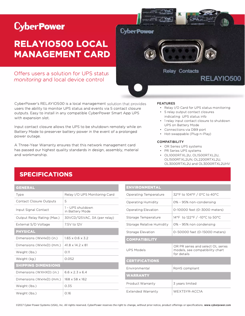 Page n°1 - Fiche technique CyberPower RELAYIO500