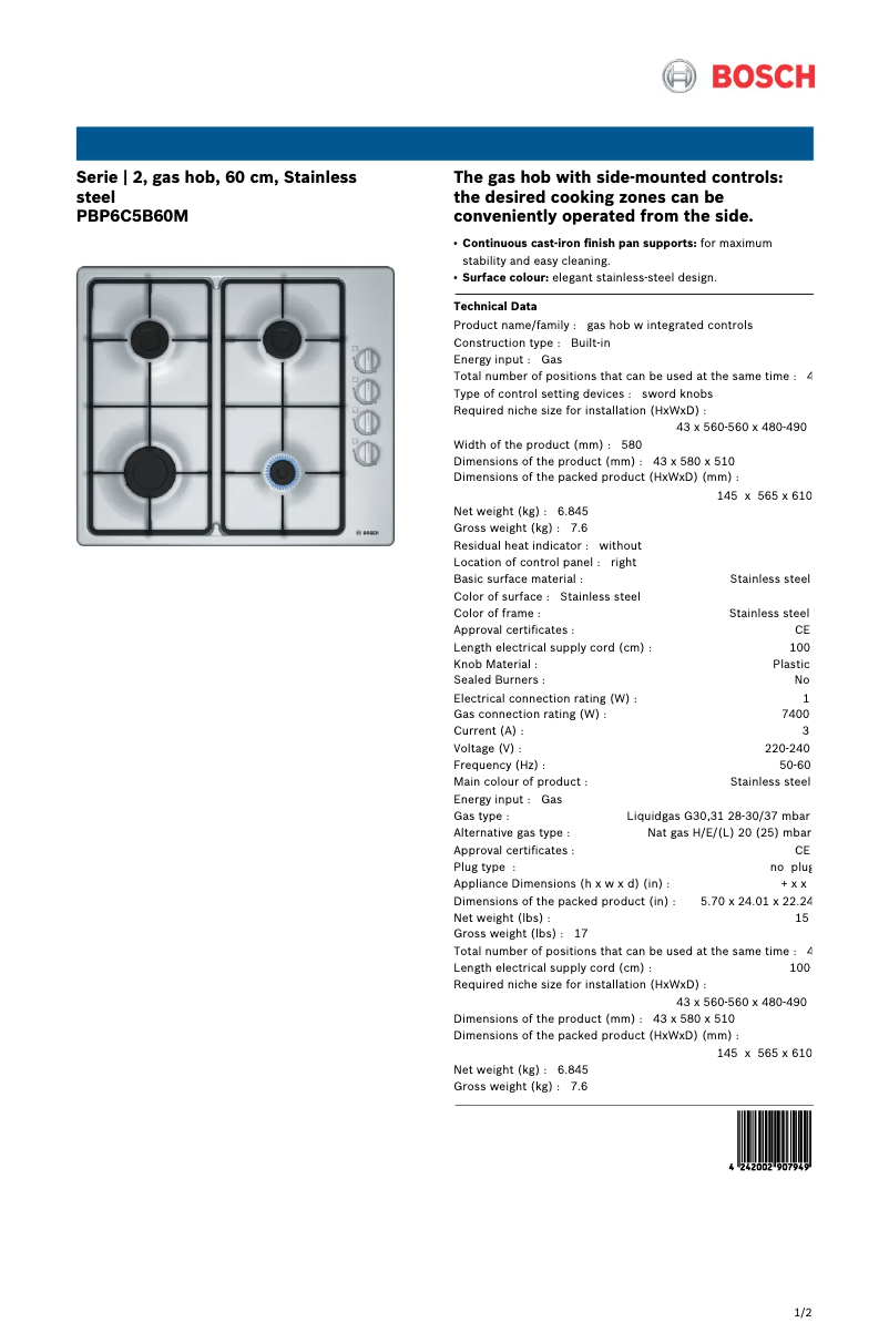 Imagen de la primera página del manual del dispositivo PBP6C5B60M