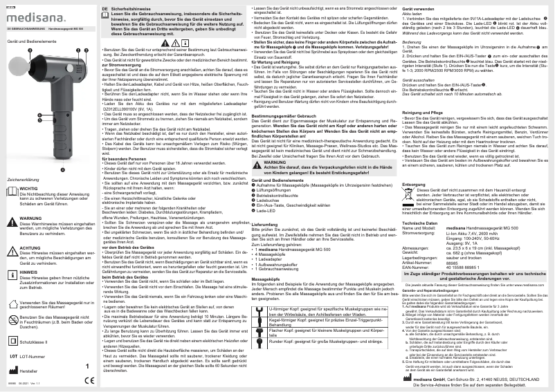 Page 1 de la notice Manuel utilisateur Medisana MG 500