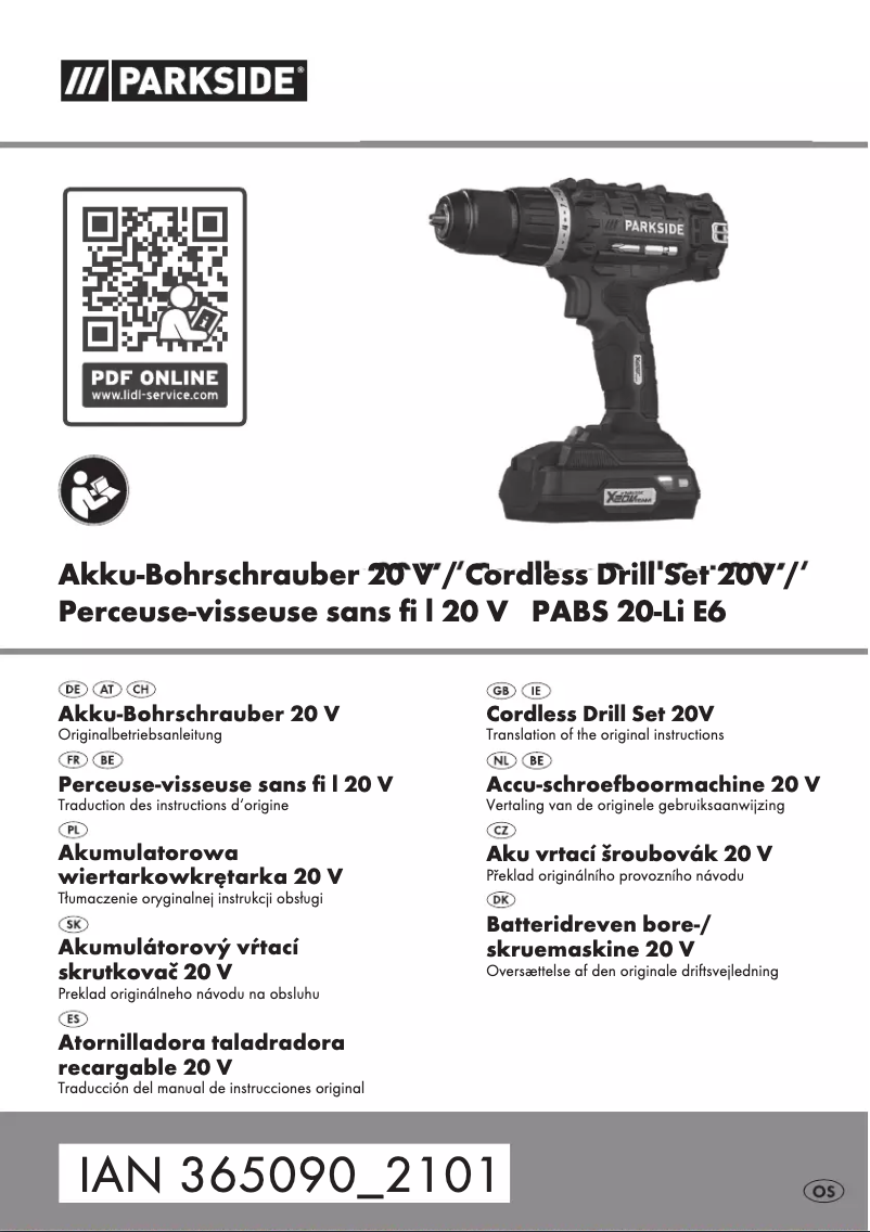 Page n°1 - Manuel utilisateur Parkside PABS 20-Li E6
