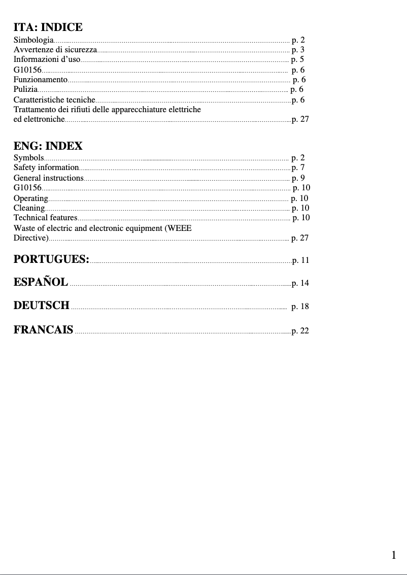 Image de la première page du manuel de l'appareil Pochè G10156
