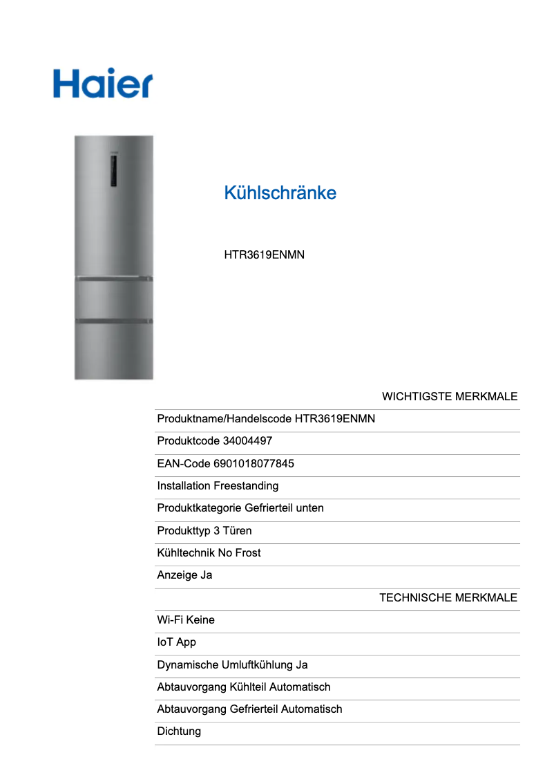 Page n°1 - Label énergétique Haier HTR3619ENMN