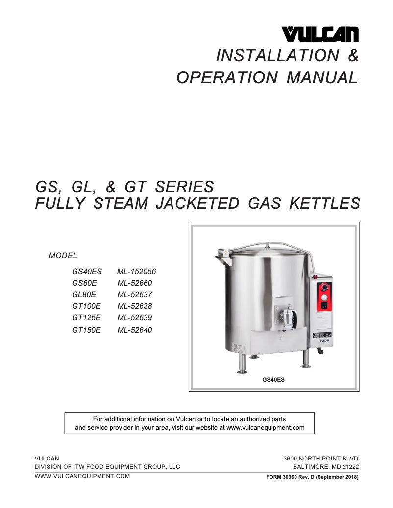 Page n°1 - Manuel utilisateur Vulcan GL80E