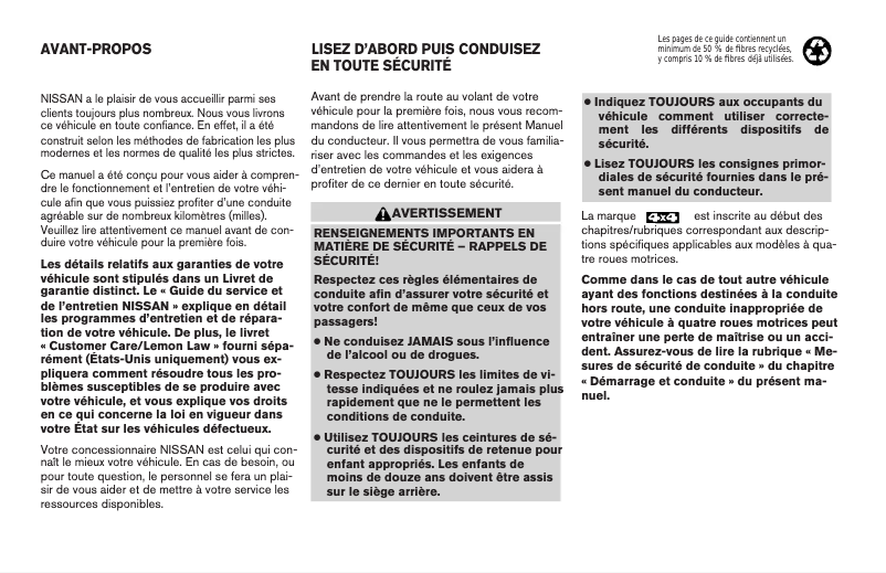Page 1 de la notice Manuel utilisateur Nissan Xterra (2004)