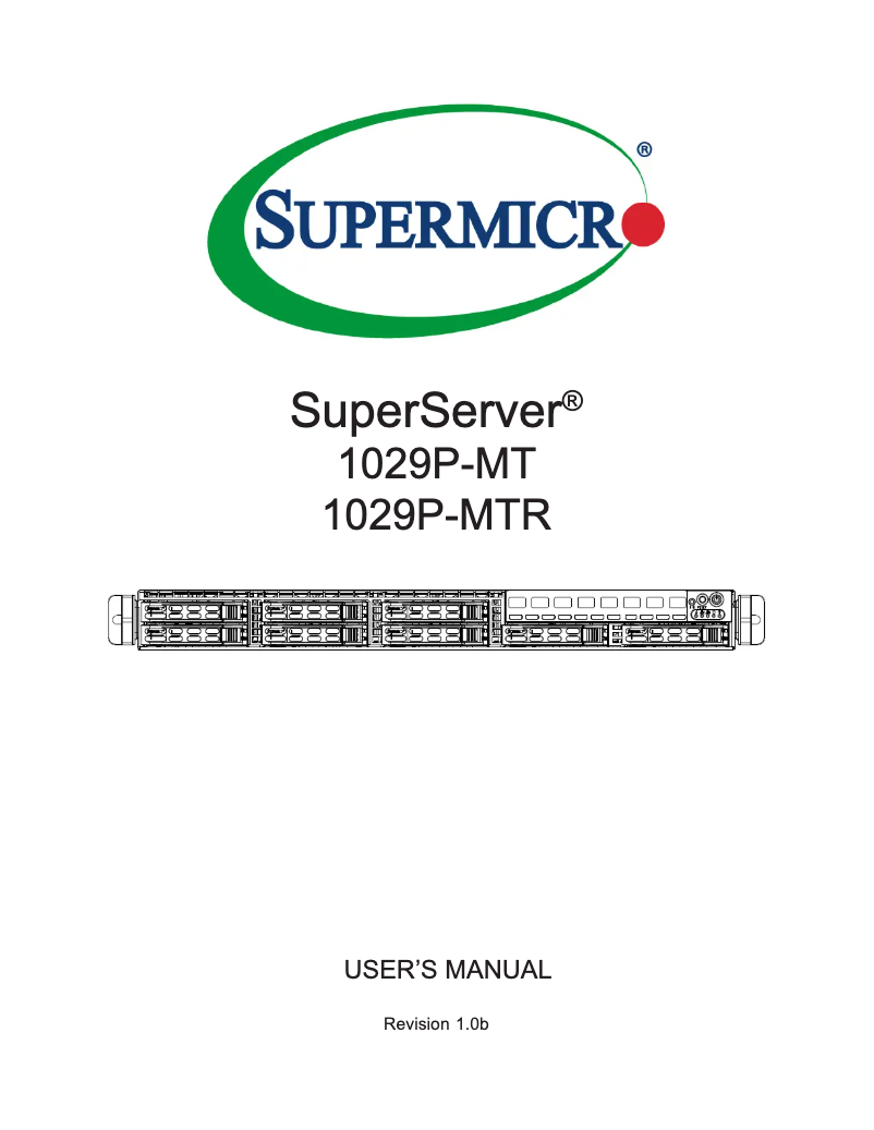 Page 1 de la notice Manuel utilisateur Supermicro SuperServer 1029P-MTR