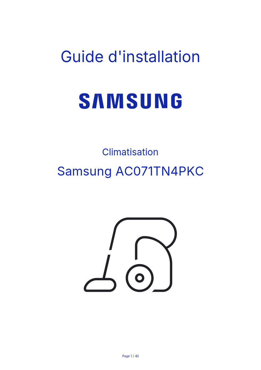 Page n°1 - Guide d'installation Samsung AC071TN4PKC