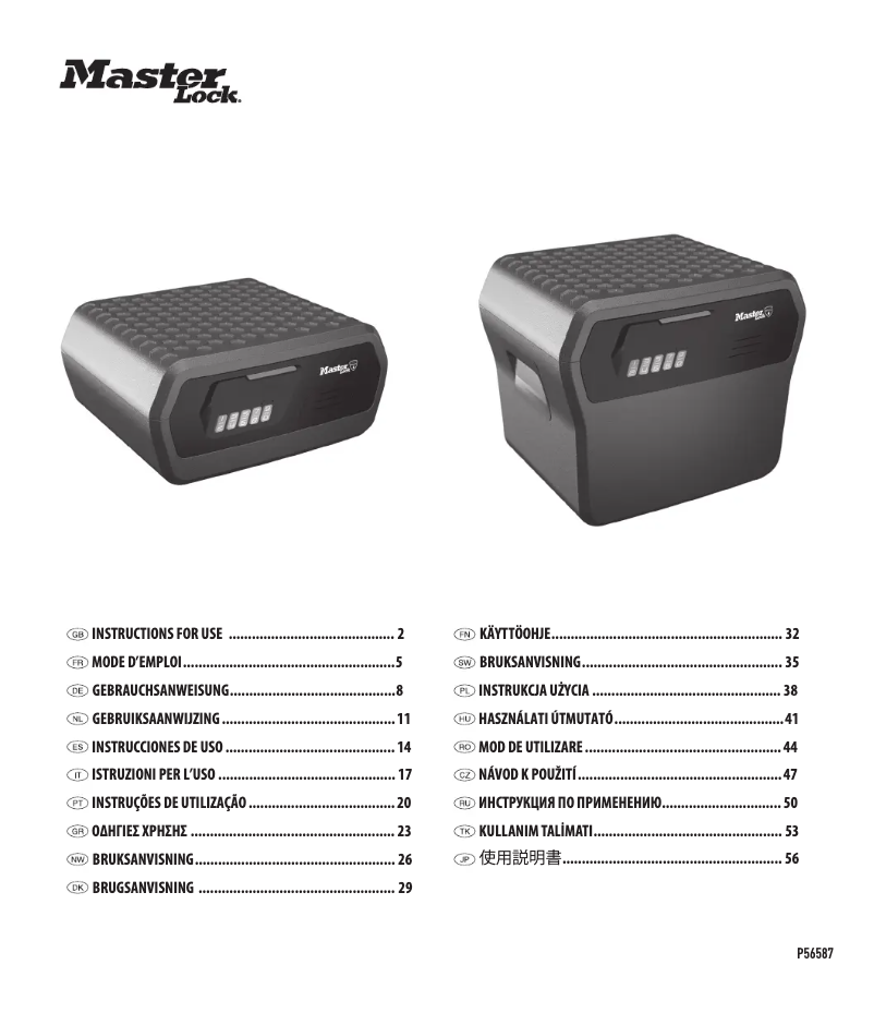 Page n°1 - Manuel utilisateur Master Lock P56069