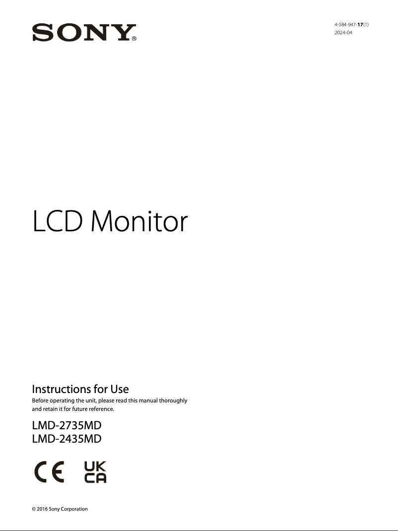 Page n°1 - Manuel utilisateur Sony LMD-2435MD