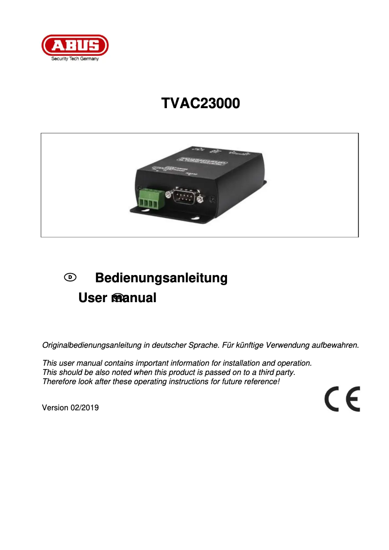 Page 1 de la notice Manuel utilisateur Abus TVAC23000