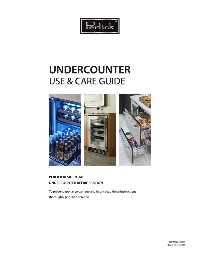 Page n°1 - Manuel d'utilisation et d'entretien Perlick HP15RO-4-5